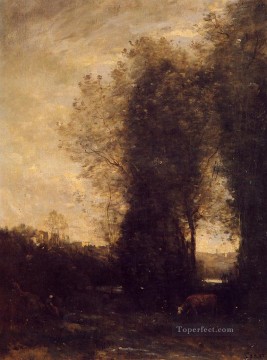  Corot Canvas - A Cow and its Keeper Jean Baptiste Camille Corot